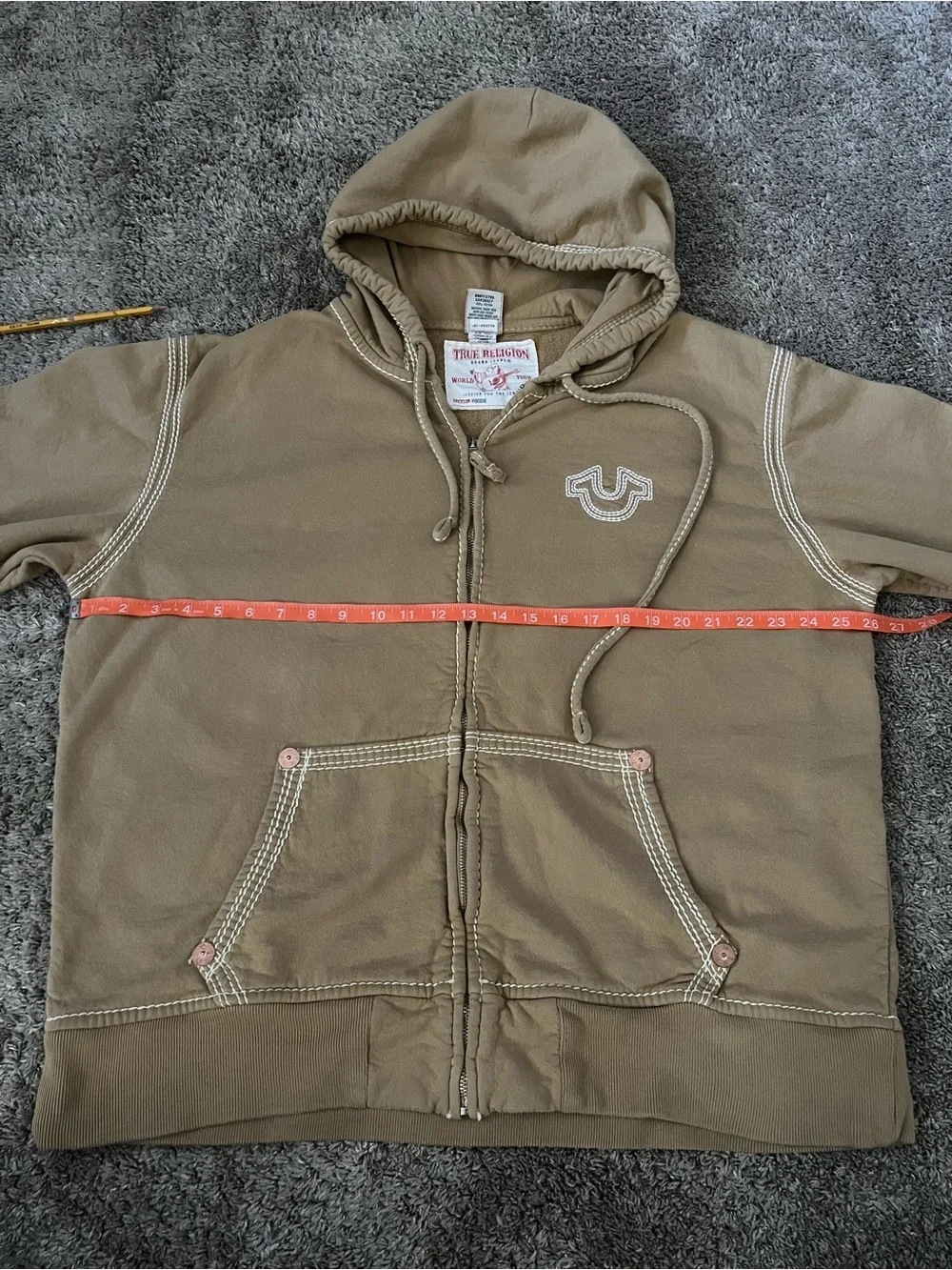 Vintage True Religion Distressed Faded Brown Zip Hoodie Men Size XXXL